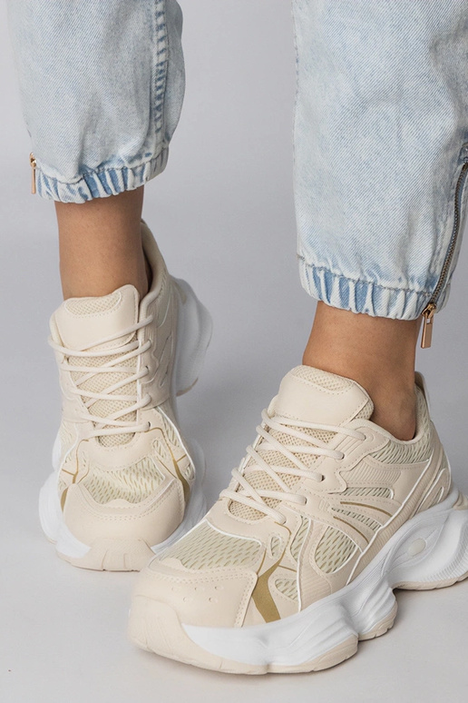 Beżowe sneakersy sportowe na masywnej...