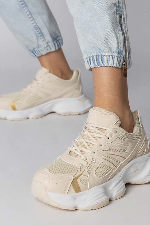 Beżowe sneakersy sportowe na masywnej...