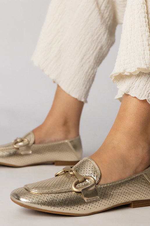 Złote balerinki eleganckie damskie z...