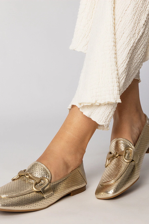 Złote balerinki eleganckie damskie z...