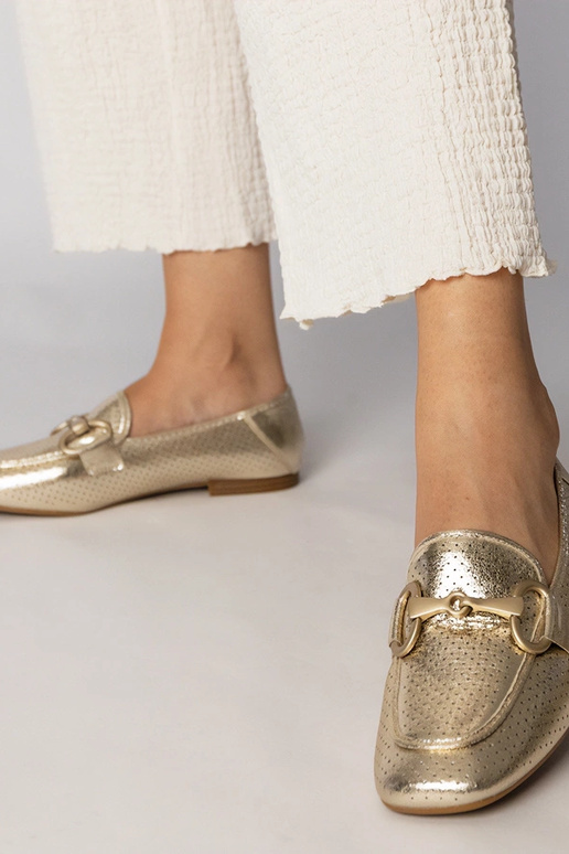 Złote balerinki eleganckie damskie z...