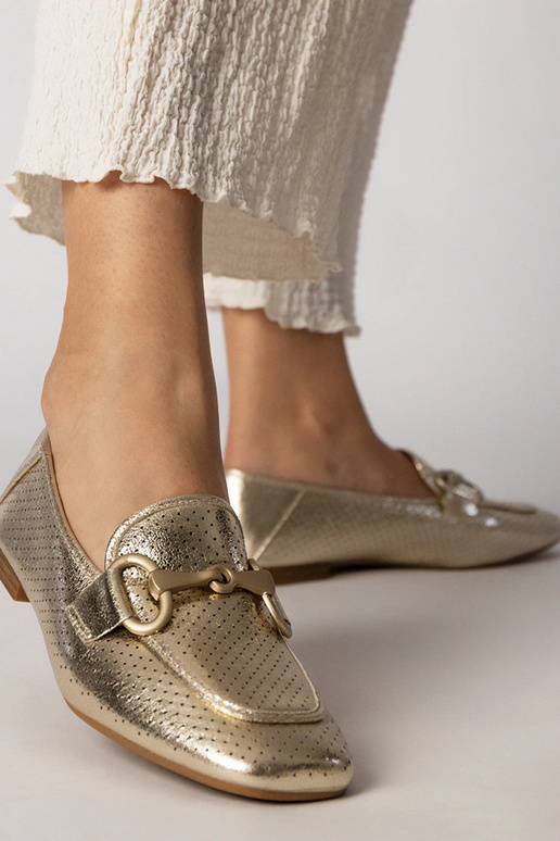 Złote balerinki eleganckie damskie z...