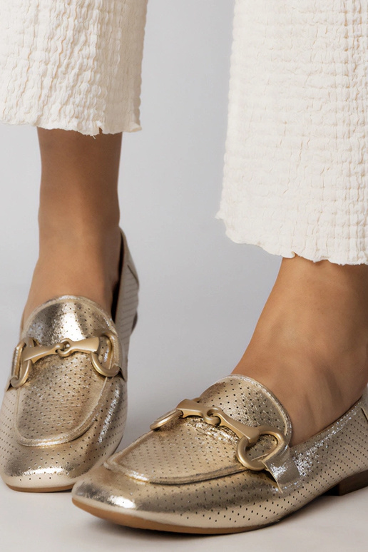 Złote balerinki eleganckie damskie z...