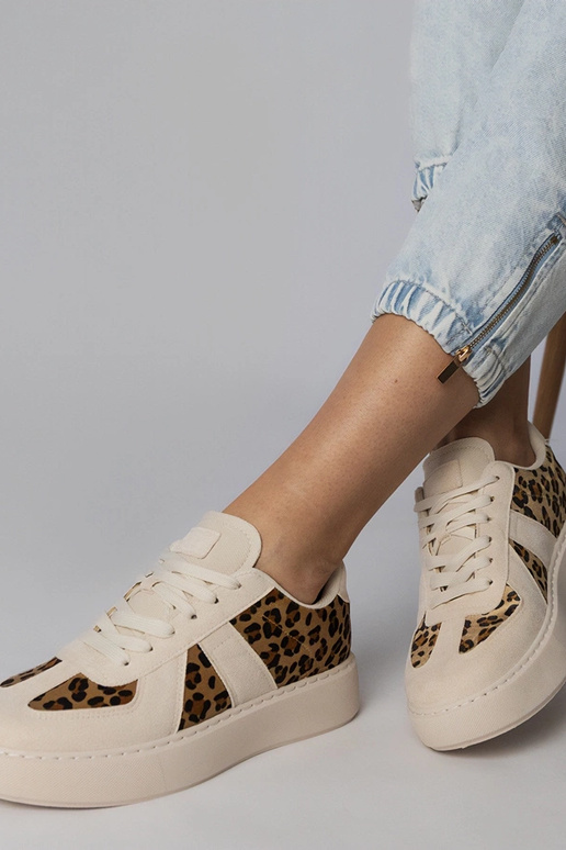 Beżowo-panterkowe sneakersy damskie...