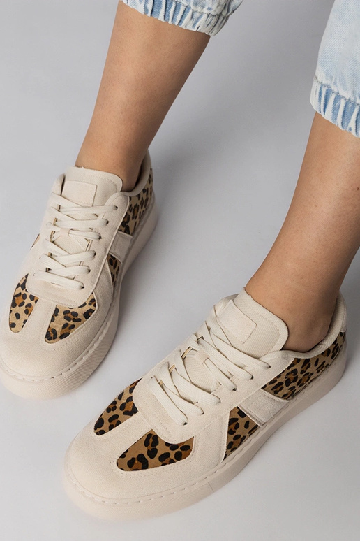 Beżowo-panterkowe sneakersy damskie...