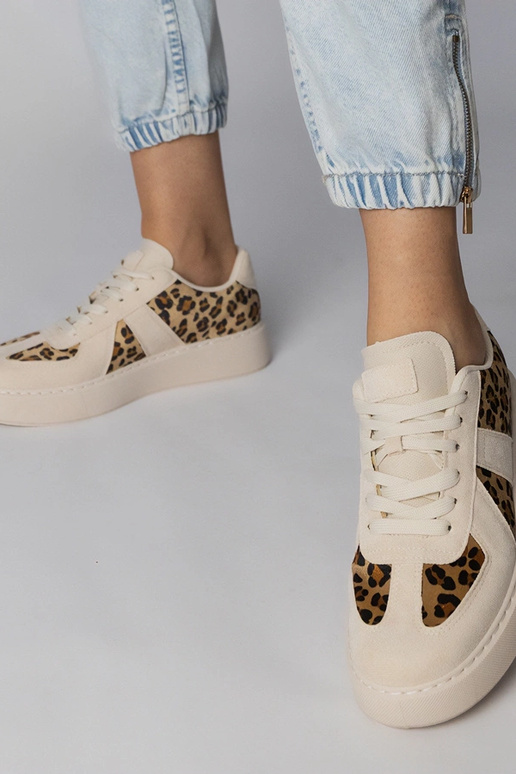 Beżowo-panterkowe sneakersy damskie...