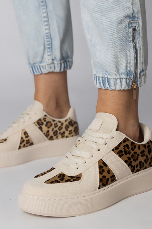 Beżowo-panterkowe sneakersy damskie...