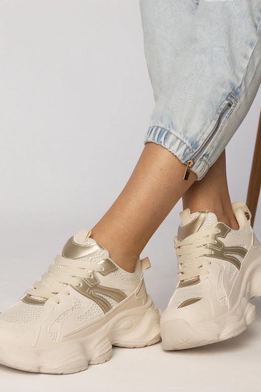 Beżowe sneakersy damskie sportowe ze...