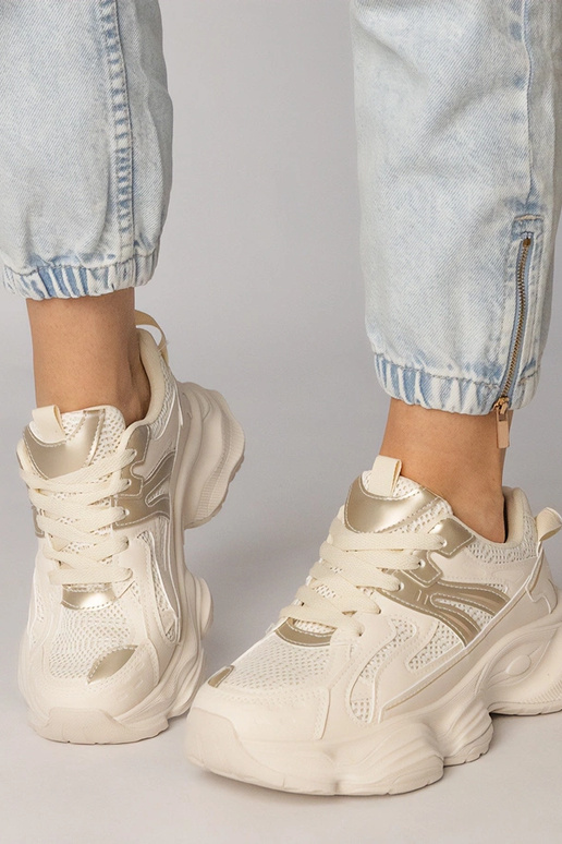 Beżowe sneakersy damskie sportowe ze...