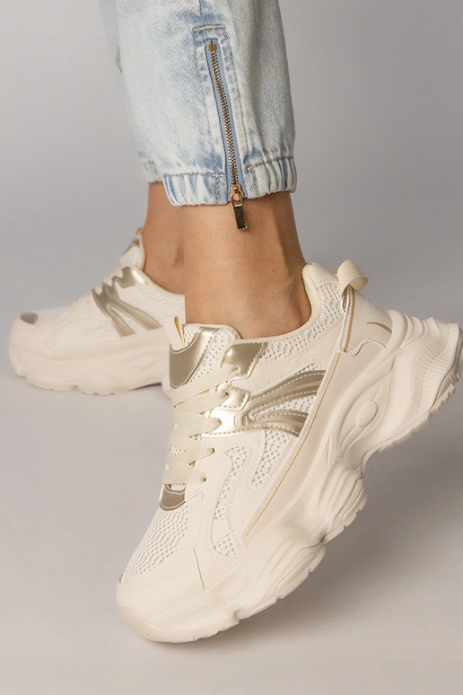 Beżowe sneakersy damskie sportowe ze...