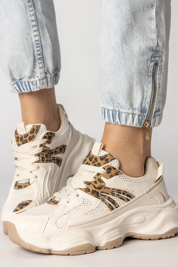 Beżowe sneakersy damskie sportowe z panterkową wstawką Sandra 2