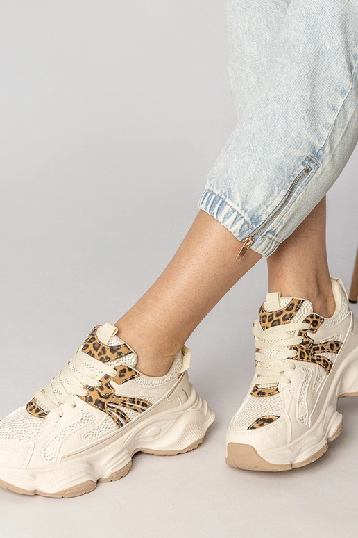 Beżowe sneakersy damskie sportowe z...