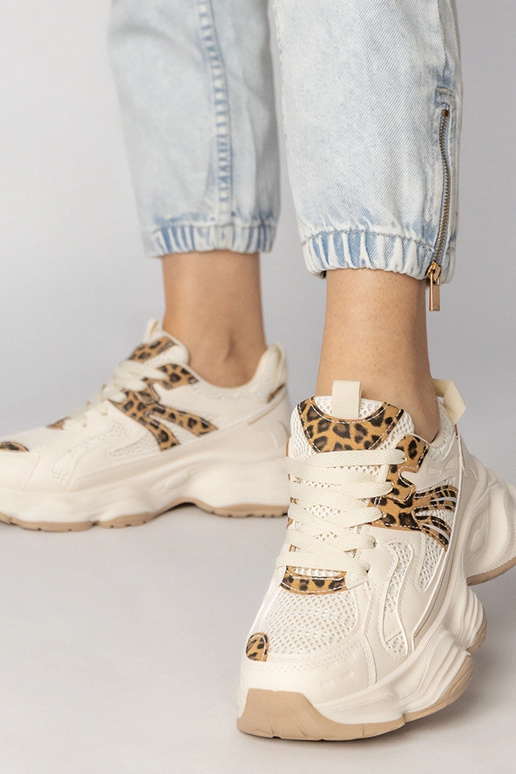 Beżowe sneakersy damskie sportowe z...