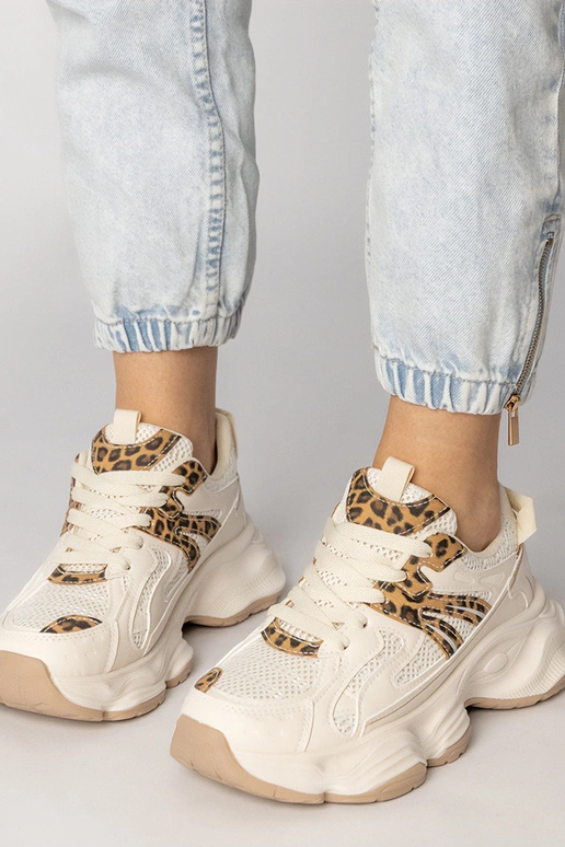 Beżowe sneakersy damskie sportowe z...