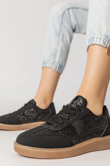Czarne sneakersy damskie zdobione brokatem Likana