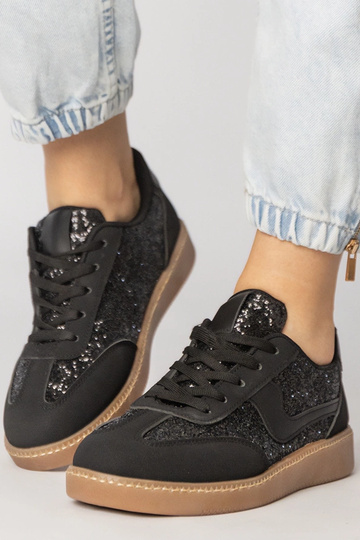 Czarne sneakersy damskie zdobione brokatem Likana 2