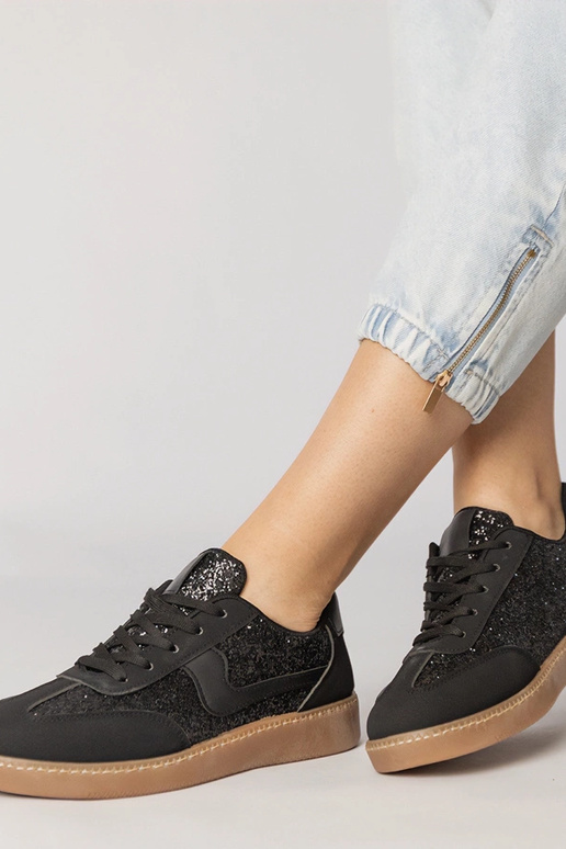 Czarne sneakersy damskie zdobione...