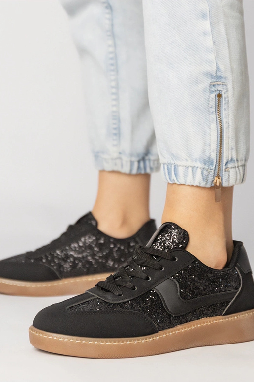 Czarne sneakersy damskie zdobione...
