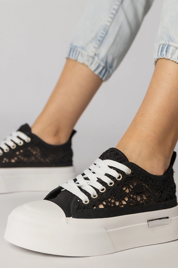 Czarne trampki sneakersy damskie ażurowe Runna