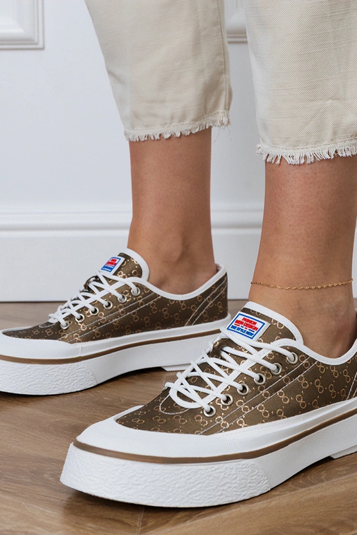 Brązowe trampki damskie na platformie...