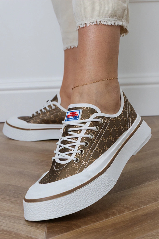 Brązowe trampki damskie na platformie...