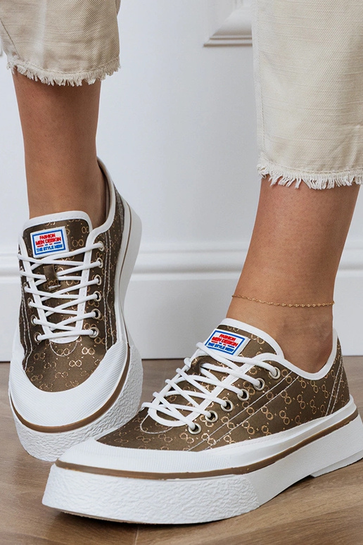 Brązowe trampki damskie na platformie...