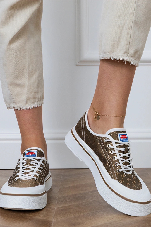 Brązowe trampki damskie na platformie...