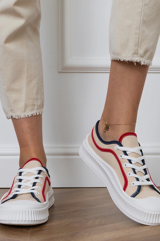 Beżowe trampki damskie na platformie...