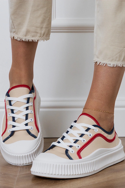 Beżowe trampki damskie na platformie...