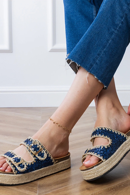 Granatowe klapki espadryle brokatowe...