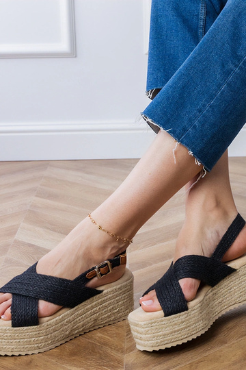 Czarne sandały espadryle na... 2