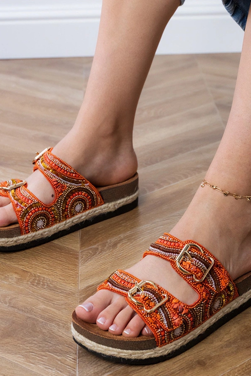 Pomarańczowe klapki etniczne z...