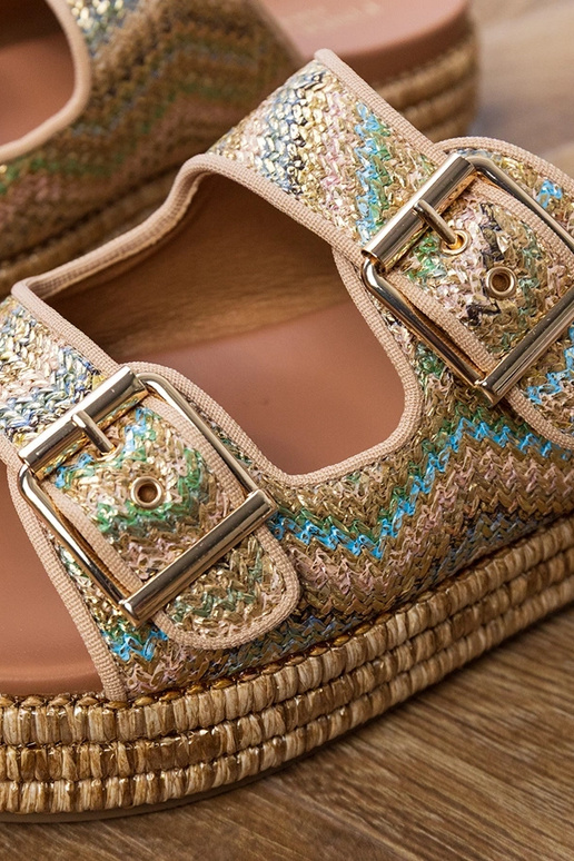 Złote klapki z klamrami na paskach Rider