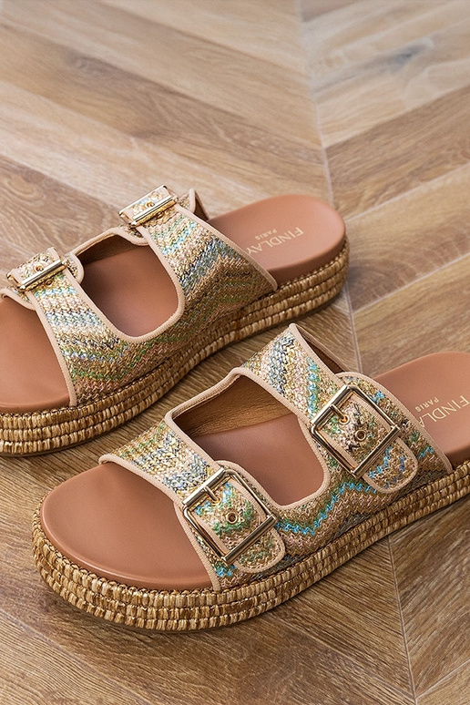 Złote klapki z klamrami na paskach Rider