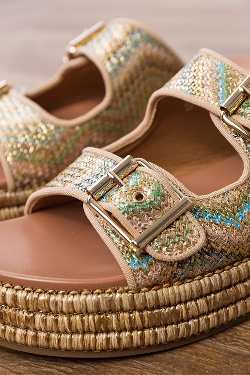 Złote klapki z klamrami na paskach Rider