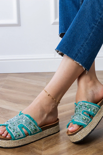 Zielone klapki espadryle z...