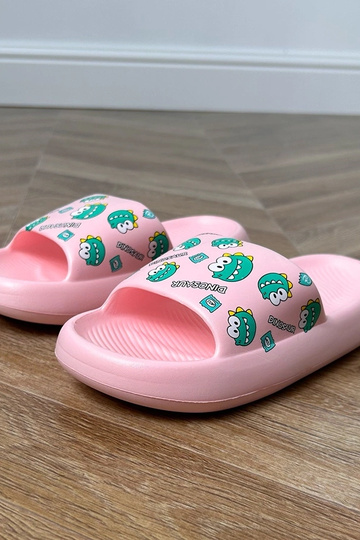 Różowe klapki dziecięce z nadrukiem Dinos 2