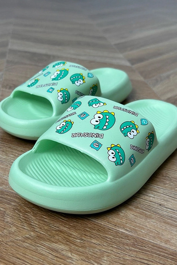 Zielone klapki dziecięce z nadrukiem Dinos