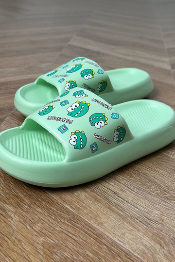 Zielone klapki dziecięce z nadrukiem Dinos 2