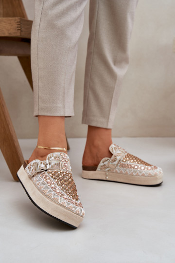 Zdobione Klapki Na Platformie Beżowe Terfitra 2
