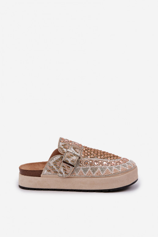 Decorated Slippers On A Platform Beige Terfitra