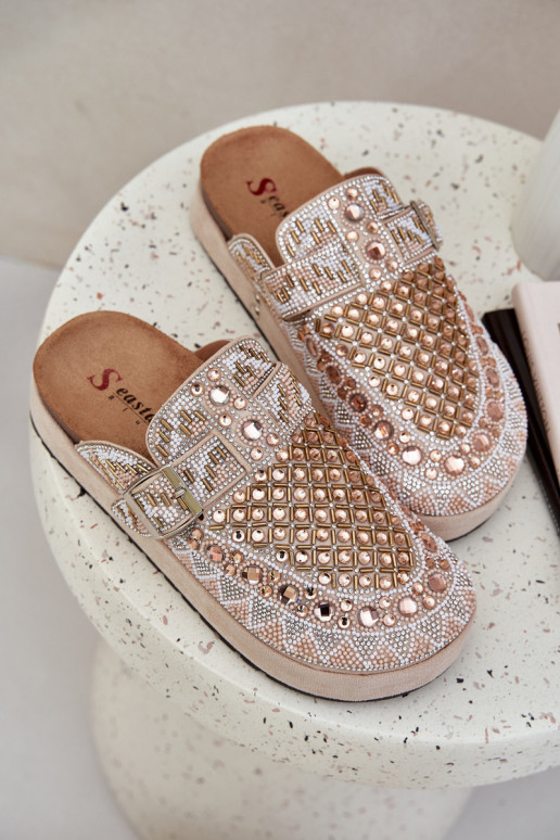 Decorated Slippers On A Platform Beige Terfitra