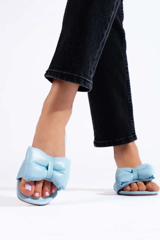light blue slippers   with bow Shelovet