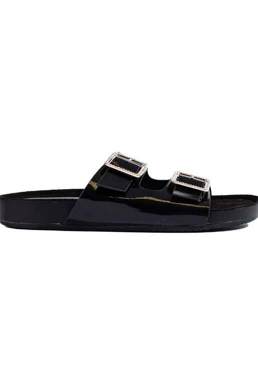black slippers Inith decorative buckles