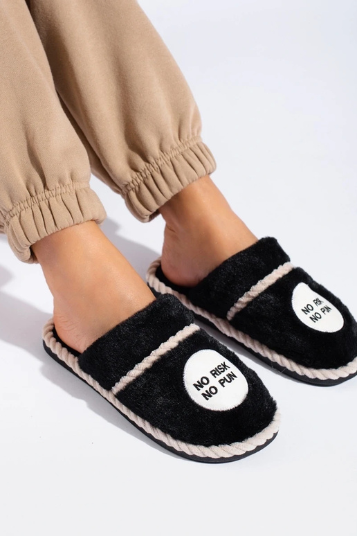 black slippers with fur Shelovet