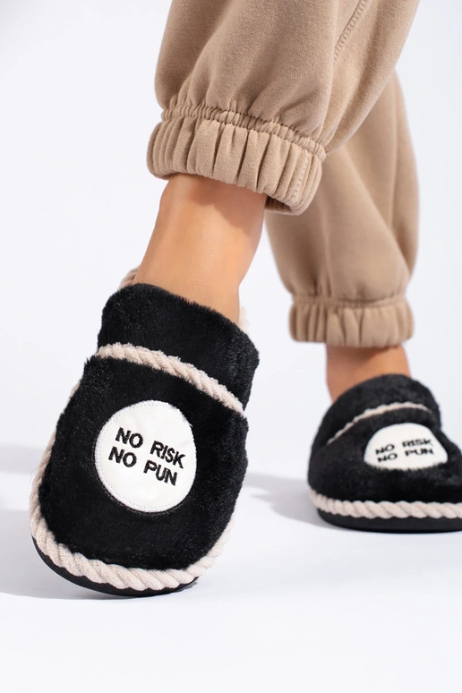 black slippers with fur Shelovet