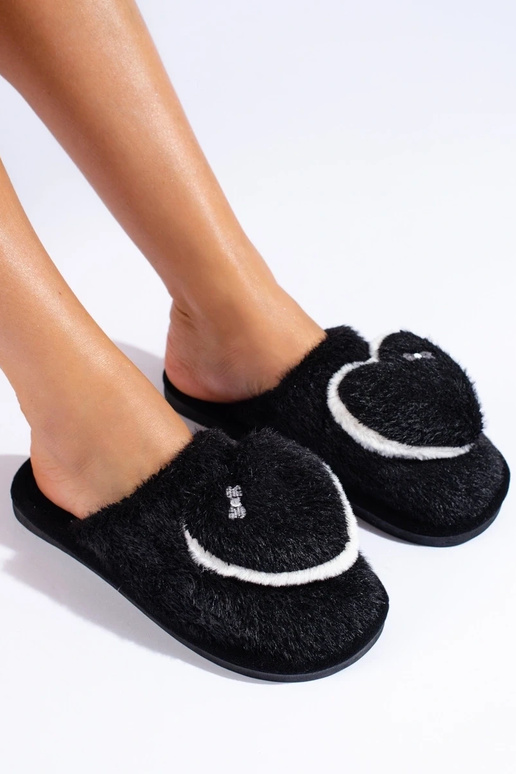 black slippers with hearts Shelovet