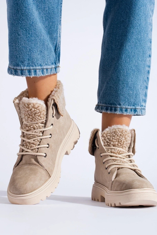 Damskie trapery z kożuszkiem beżowe