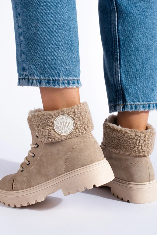 Damskie trapery z kożuszkiem beżowe