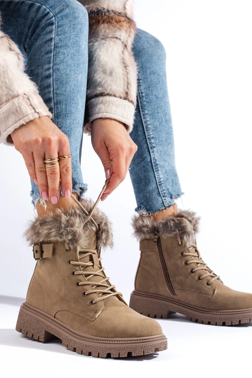 INomens boots Inith fur darkbeige